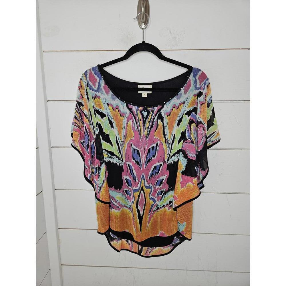 Beige by ECI large multicolored butterfly blouse